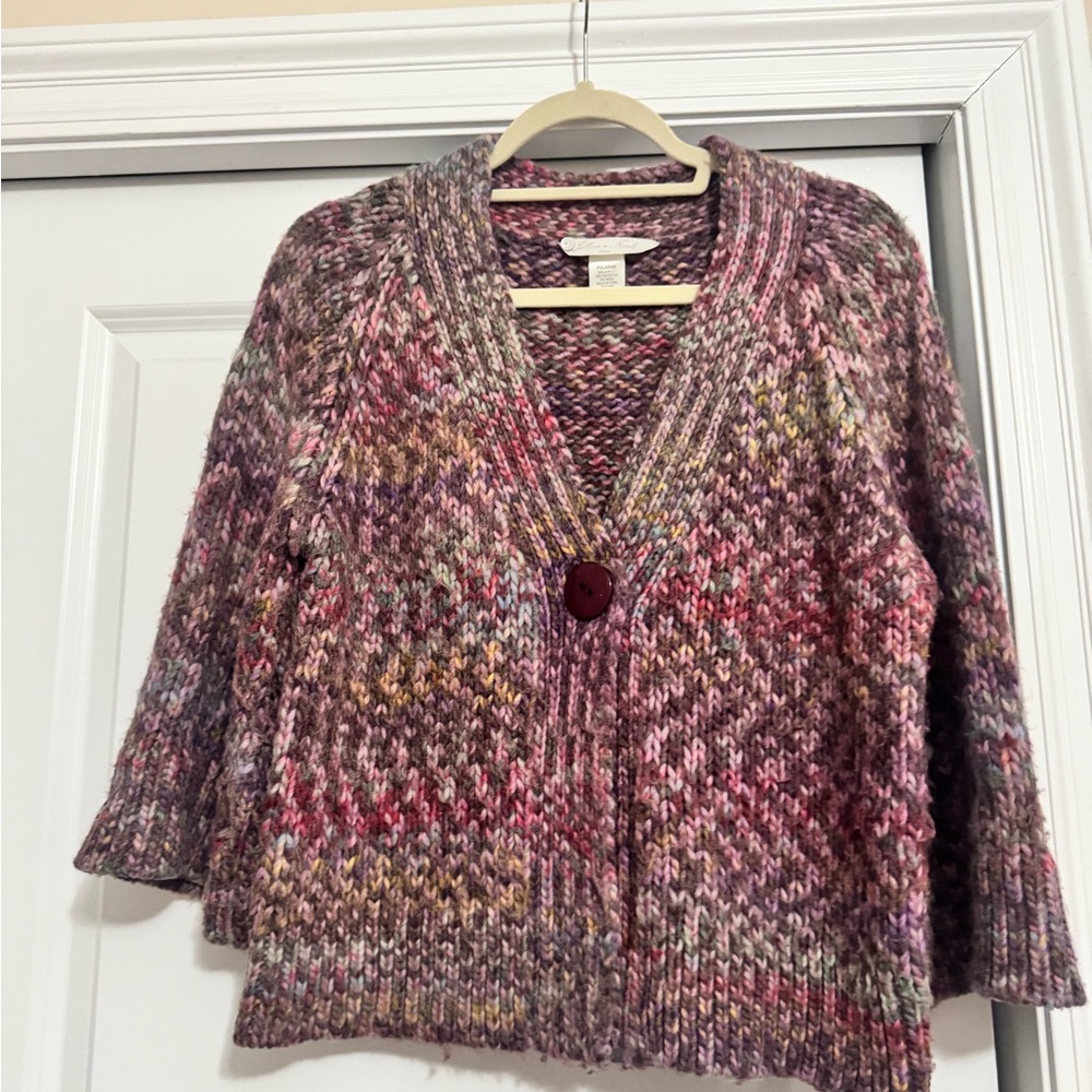 Purple knit sweater looks vintage